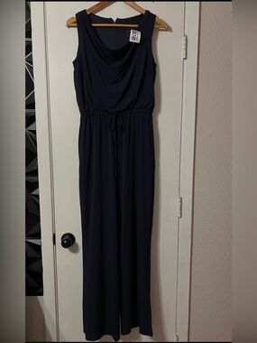 Women’s Navy Sleeveless Jumpsuit with Drawstring Waist
